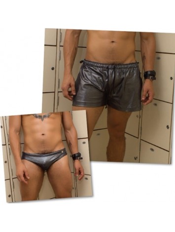 Brief Cut Swimming Trunks Set| Without Bulge + Short Shorts - Metallic Silver 