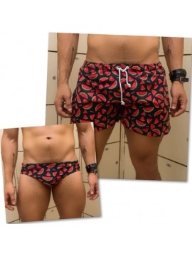 Brief Cut Swimming Trunks Set| Without Bulge + Short Shorts - Watermelon